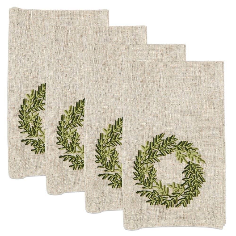Embroidered Wreath Holiday Linen-Poly 20" Dinner Napkin