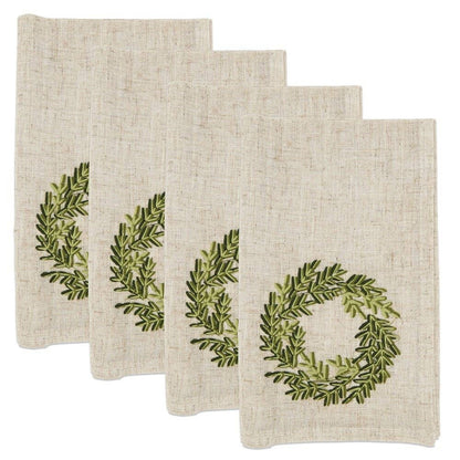 Embroidered Wreath Holiday Linen-Poly 20" Dinner Napkin