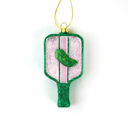 Pickleball Paddle Glass Christmas Ornament