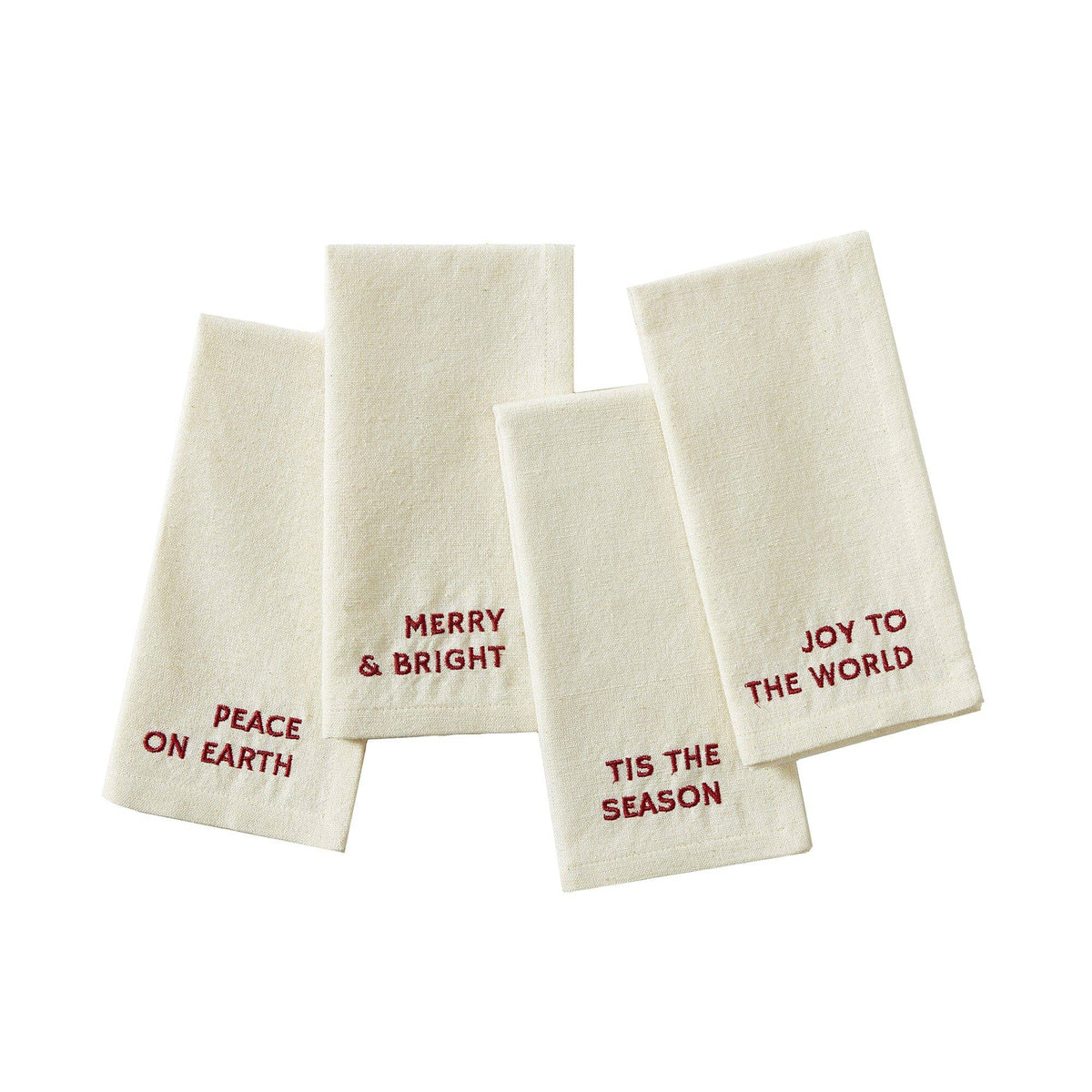 Joyful Sentiment Christmas/Holiday Embroidered Napkins, Set of 4