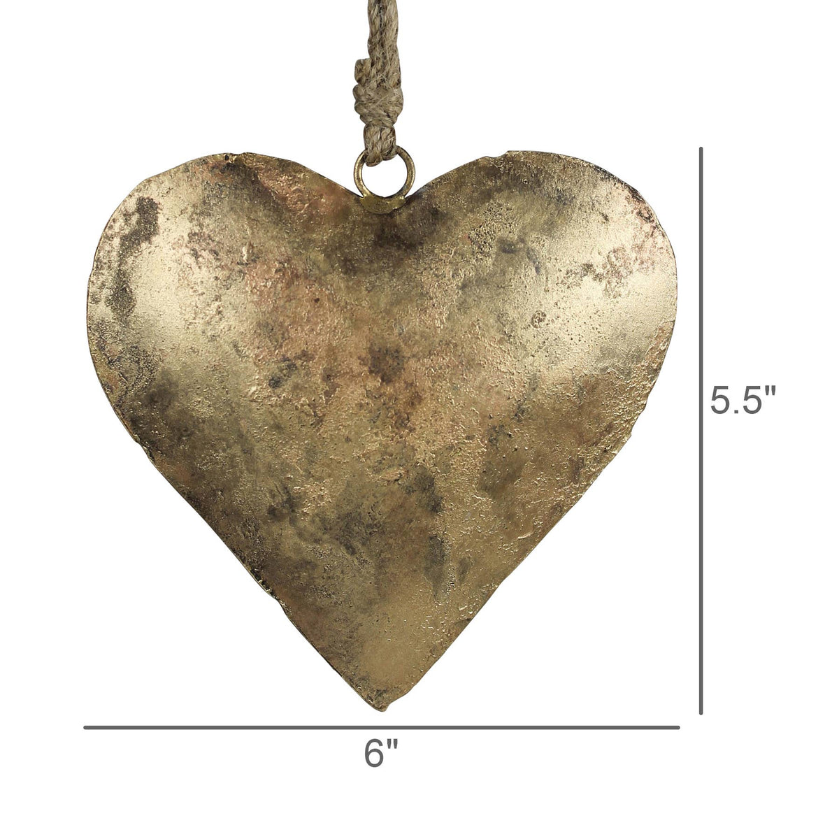 Heart on Rope, Antique Brass  6” rope hanger