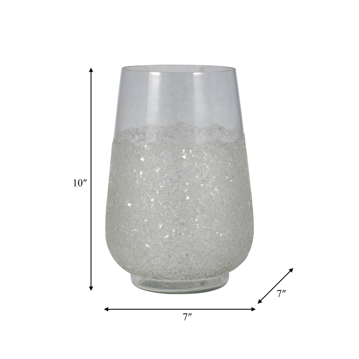Decorative Vase - Clear Glass Crushed Dual Sugar, 10 in.