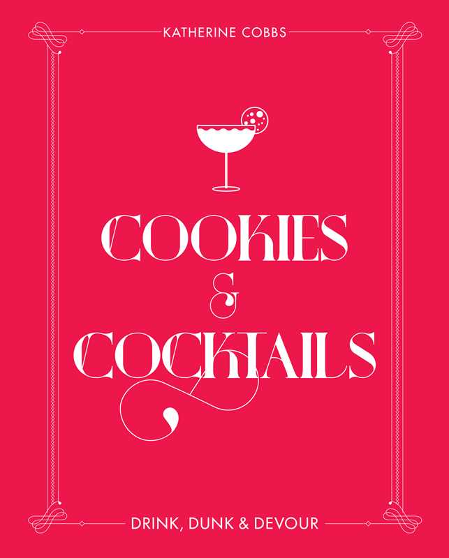 Book cover for 'Cookies & Cocktails' by Katherine Cobbs, featuring a vibrant red background with white text and a white martini glass illustration.