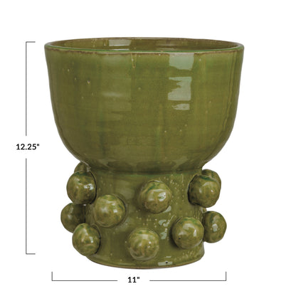 Terra-cotta Vase w Raised Dots, Green