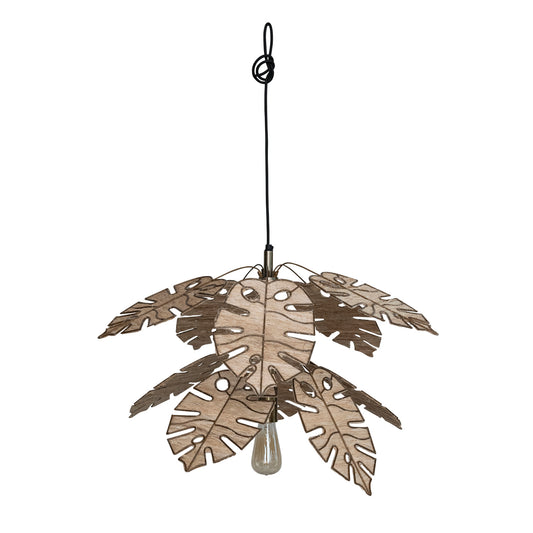 Metal & Banana Fiber Leaf Pendant Lamp, Antique Brass Finish, 6' Cord