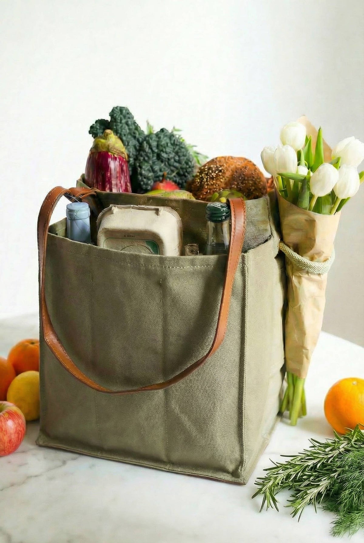 Caper Green Market Tote with Insert & Adjustable Handles