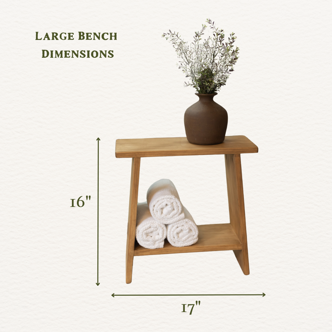 Decorative Wooden Stool | Solid Wood Accent Bench