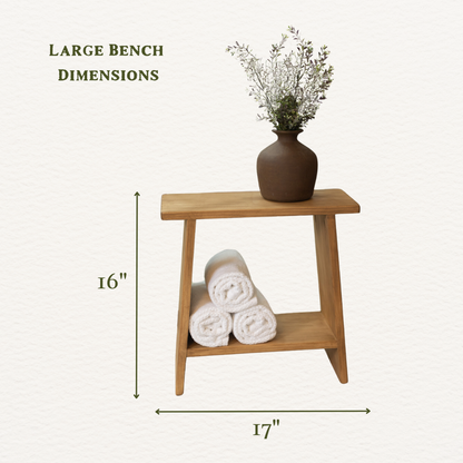 Decorative Wooden Stool | Solid Wood Accent Bench