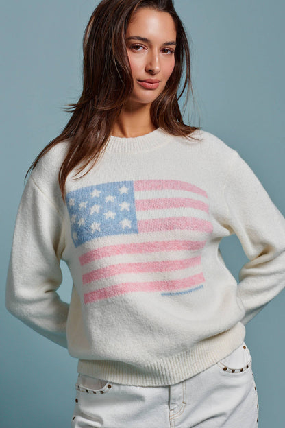 Vintage Flag Graphic Relaxed Soft Knit Sweater