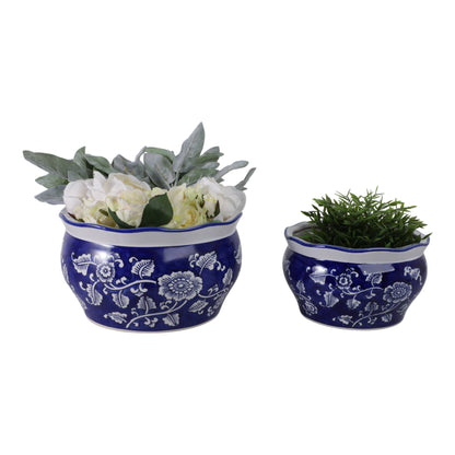 Ceramic Chinoiserie Planters Set of 2 - Blue, 10/12 in.