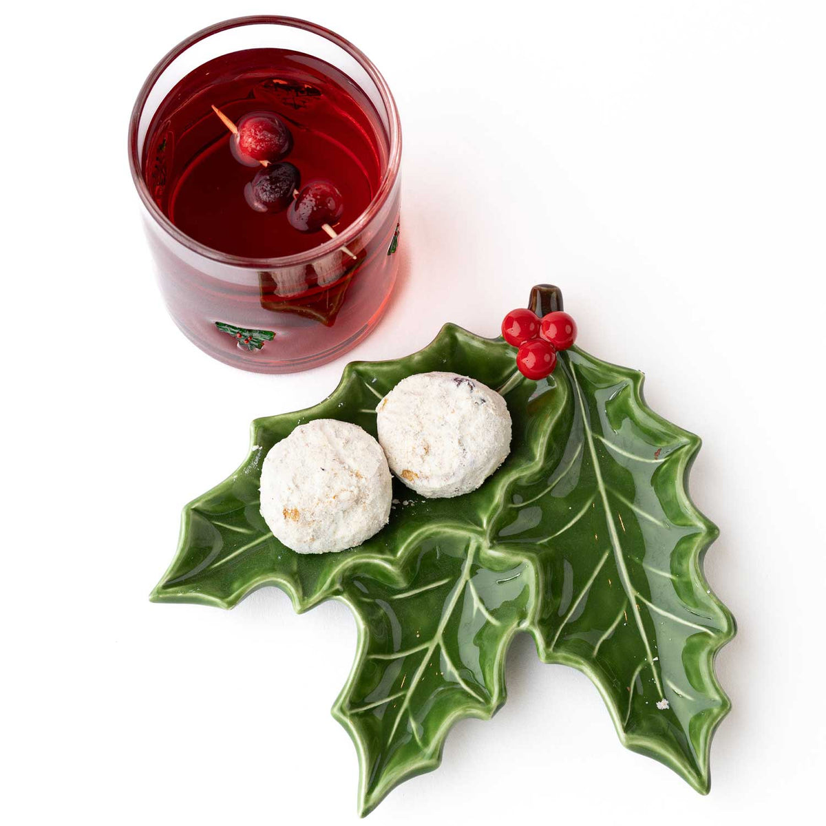 Holly Sprig Shaped Ceramic Dessert Plate