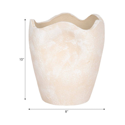 Decorative Ivory Ceramic Abstract Wavy Rim Vase