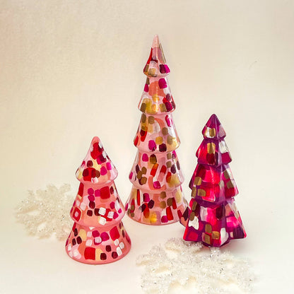 Pink and Red Tall Christmas Tree|Jessica Reynolds Art