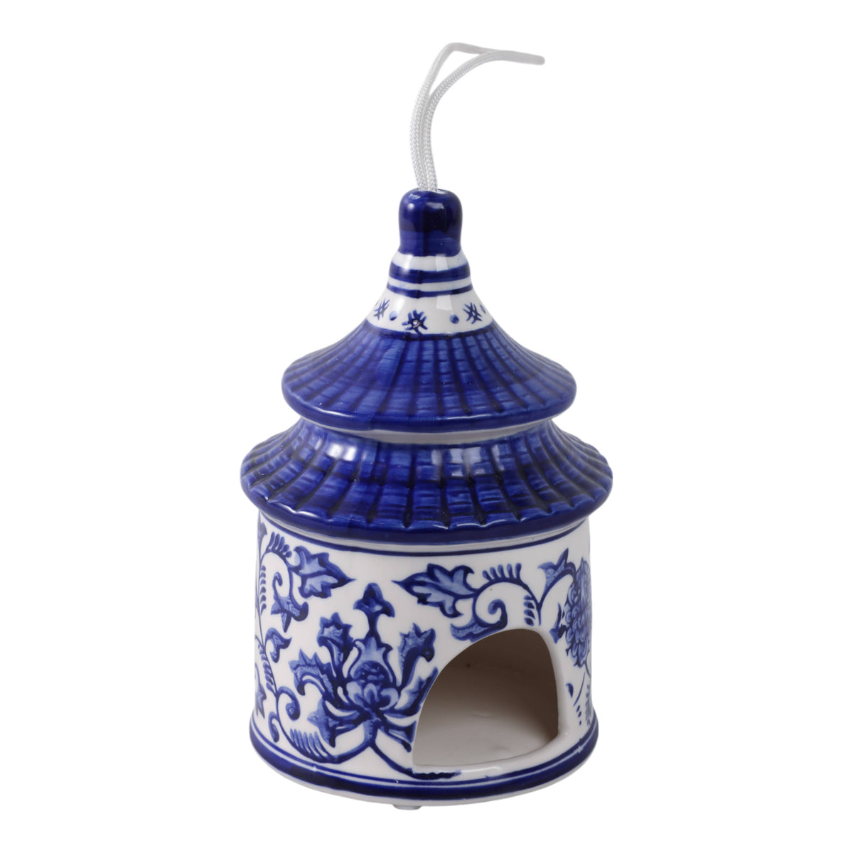 Bird House - White/Blue Ceramic Chinoiserie, 8 in.