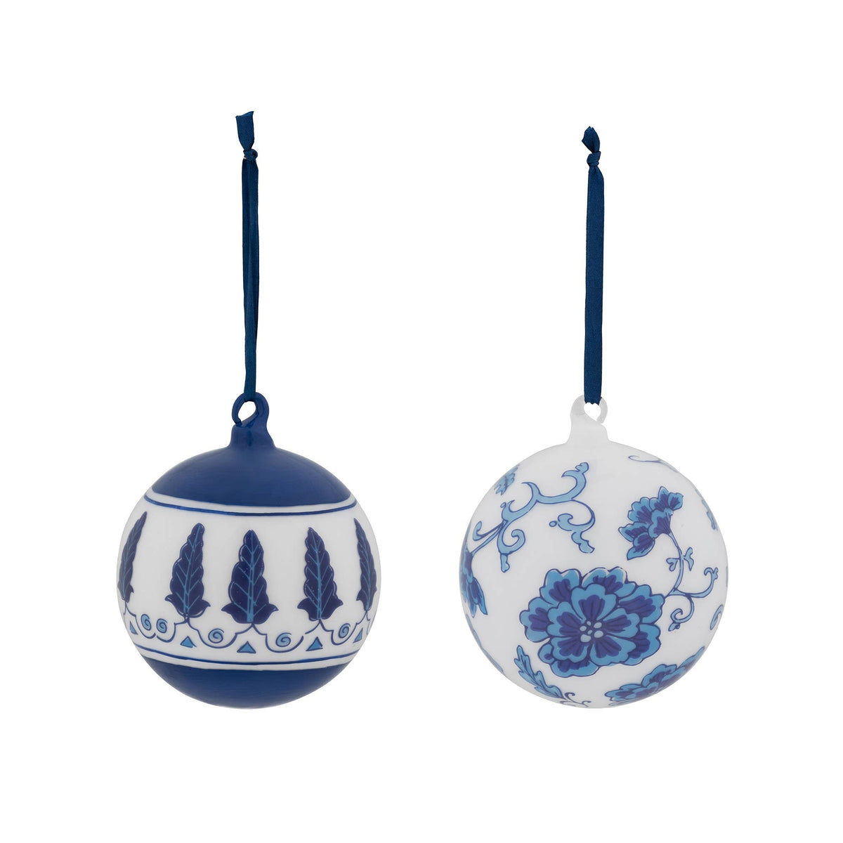 Promo Chinoiserie Peony/Feathers Glass Ball Ornament (Set of 2)