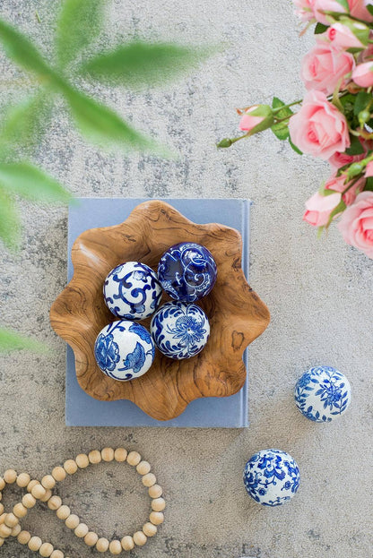 3" Traditional Decorative Orbs - Blue/White Set of 3