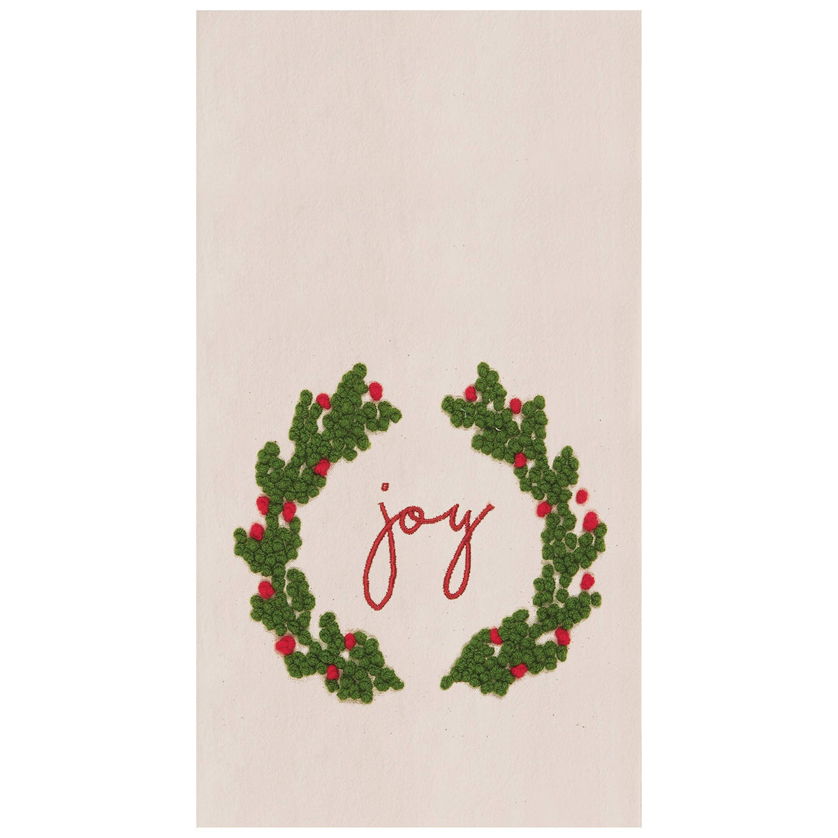 Christmas Joy Wreath French Knot Kitchen Towel