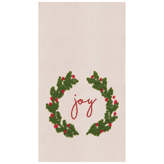 Christmas Joy Wreath French Knot Kitchen Towel