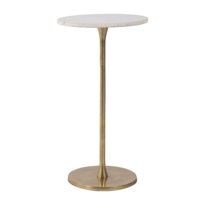 Side Table - Gold/White Marble Top Metal Round Base, 24 in.
