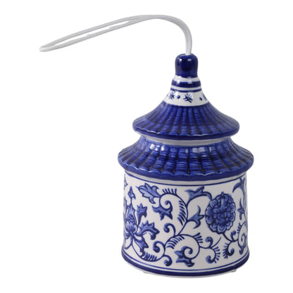 Bird House - White/Blue Ceramic Chinoiserie, 8 in.