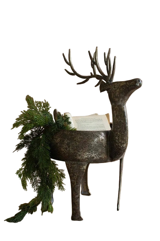 Rustic Metal Reindeer Planter 24”
