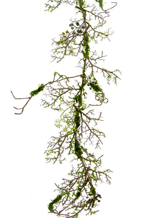 53" Twig Moss Garland with Leaves