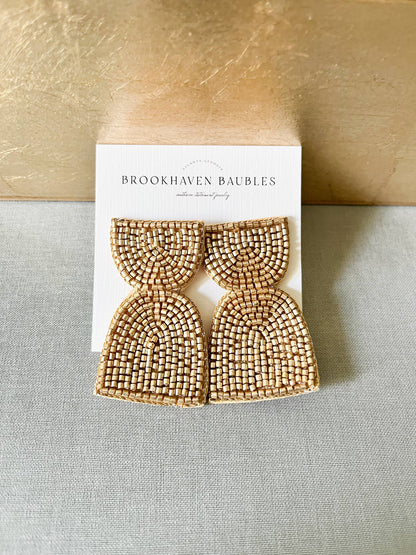 Metallic Geometric Arch Beaded Earring Silver and Gold 