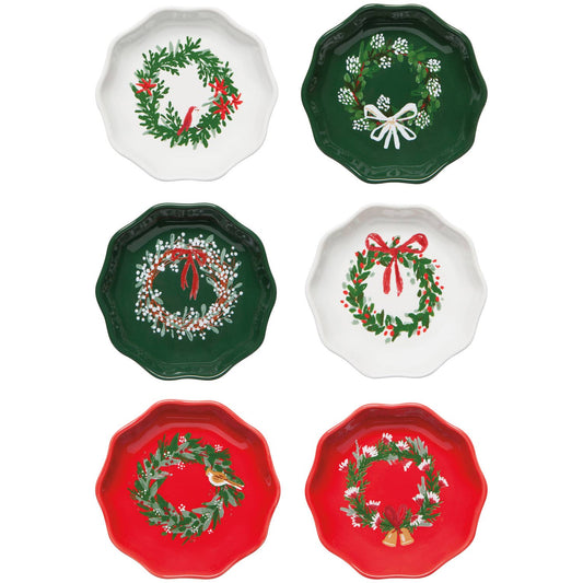 Wreaths Shaped Christmas Pinch Bowls - Set of 6
