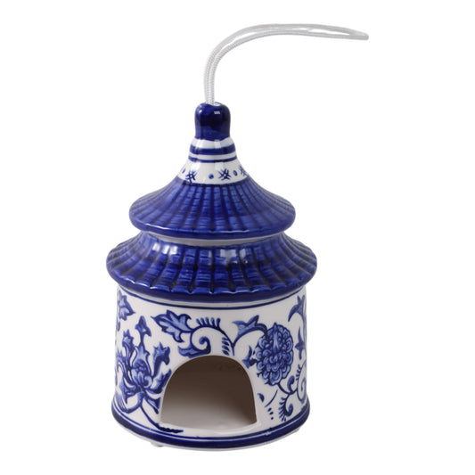 Bird House - White/Blue Ceramic Chinoiserie, 8 in.