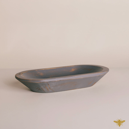 Acacia Wood Bowls | Large Oval Dough Bowl - Gray