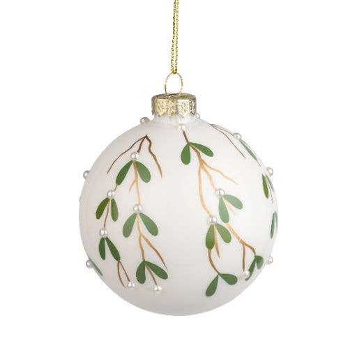 Glass ball Ornament, Painted Mistletoe 3 in