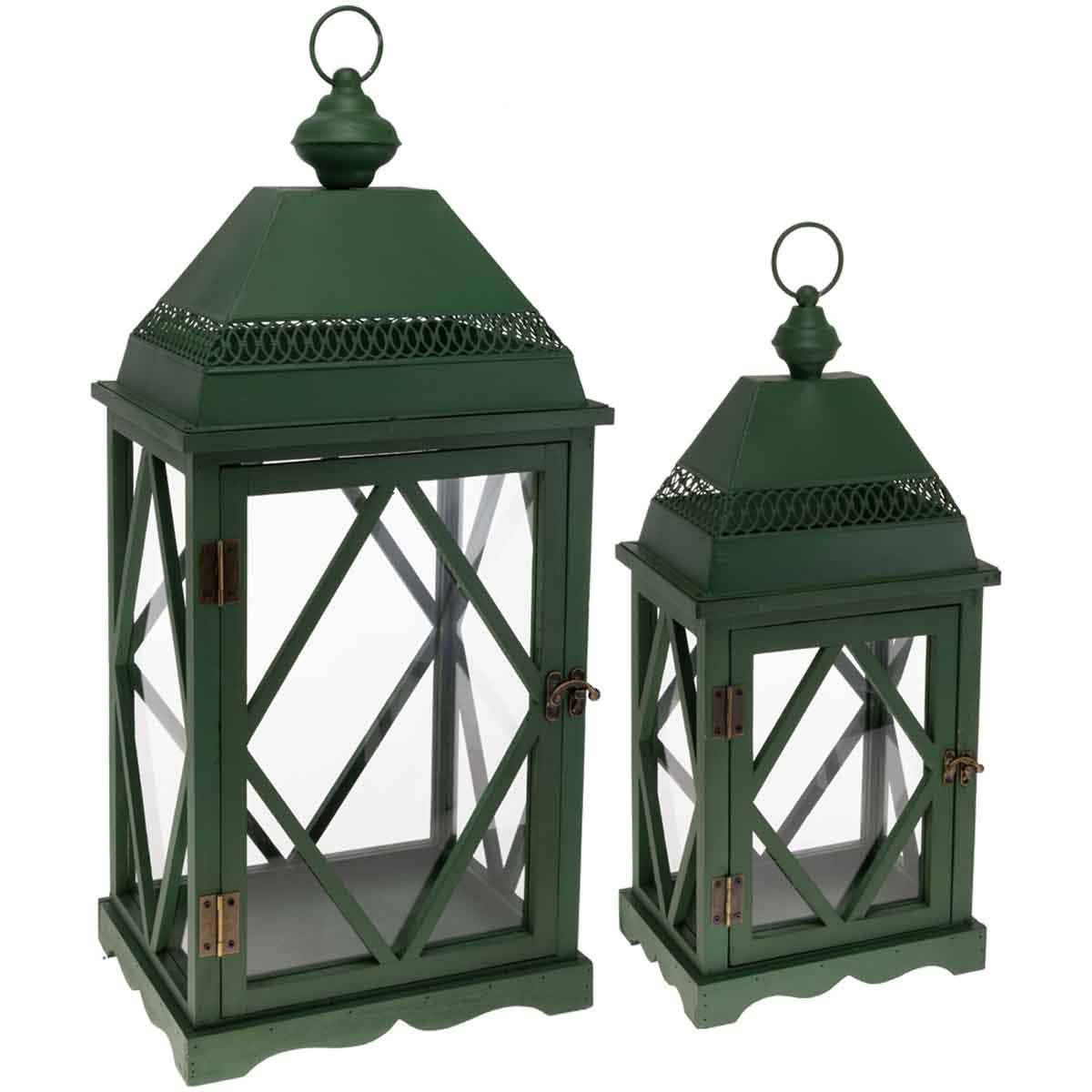 French Lick Hunter Green Lanterns - Set of 2