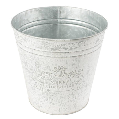 7" Weathered "Merry Christmas" Embossed Metal Bucket