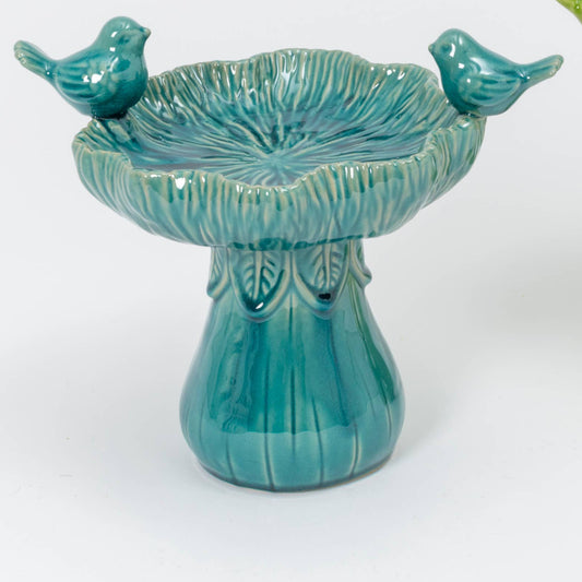 Ceramic Birdbath w/ Birds (Blue)