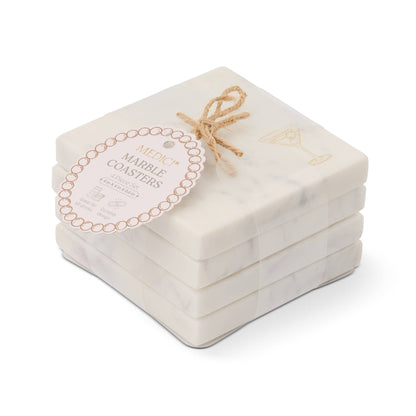 4pk Square Marble Coaster - White Martini