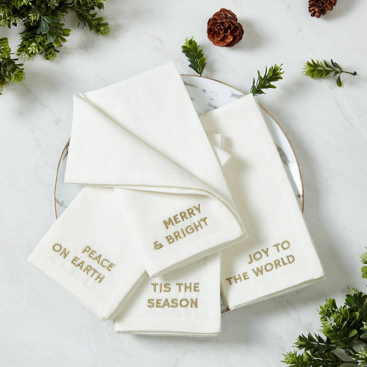 Joyful Sentiment Christmas/Holiday Embroidered Napkins, Set of 4