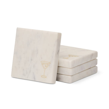 4pk Square Marble Coaster - White Martini