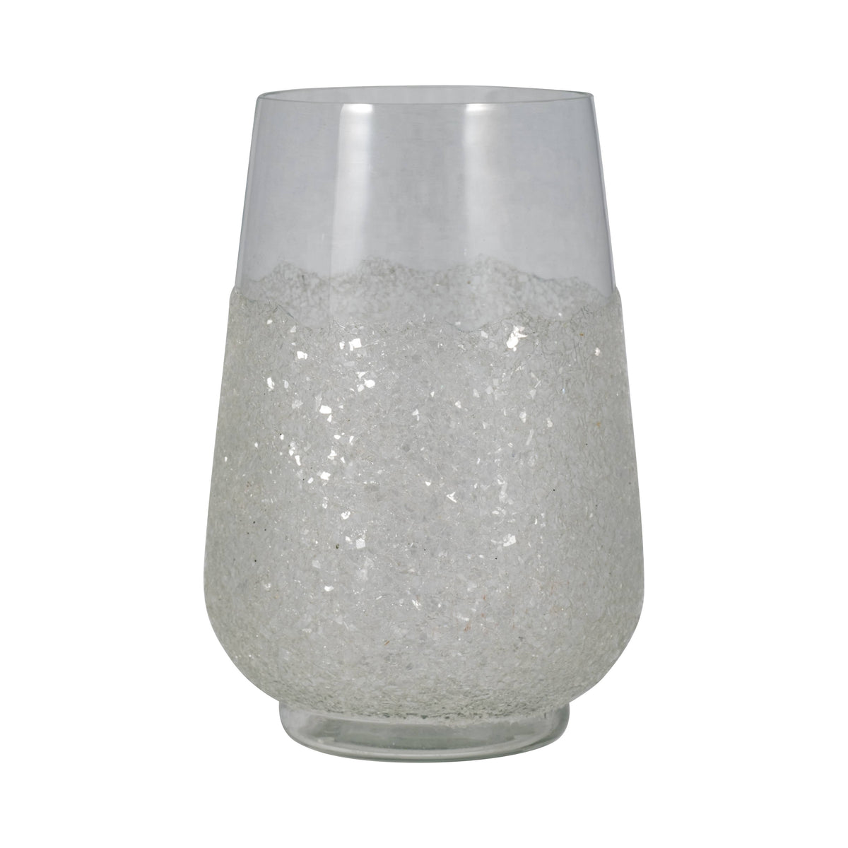 Decorative Vase - Clear Glass Crushed Dual Sugar, 10 in.