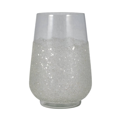 Decorative Vase - Clear Glass Crushed Dual Sugar, 10 in.