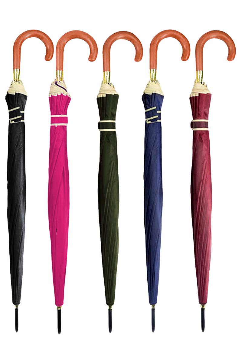 Extra Wide Stripe 16 Panel Wooden Handle Umbrella