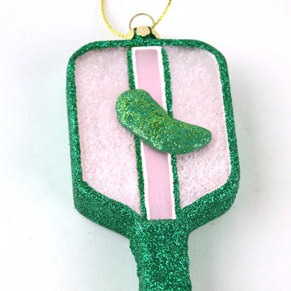 Pickleball Paddle Glass Christmas Ornament