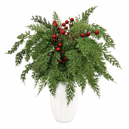 22 in Artificial Cedar Pine Pick with Red Berries