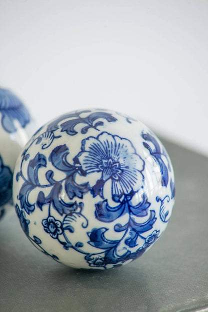 3" Traditional Decorative Orbs - Blue/White Set of 3