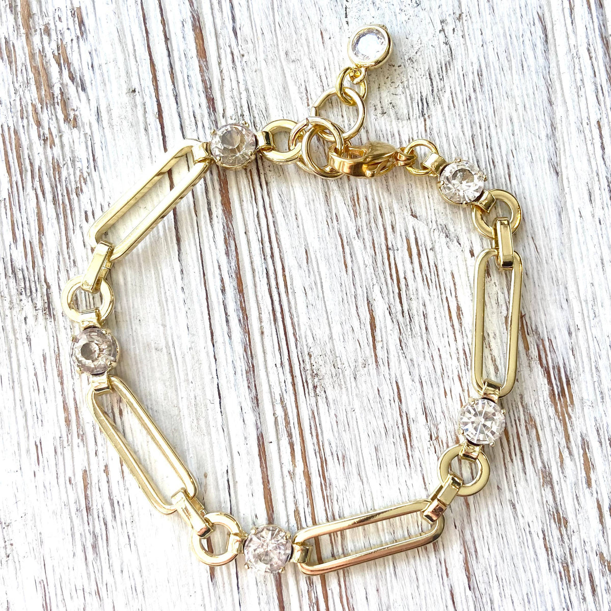 Paperclip Chain Bracelet Gold/Crystal
