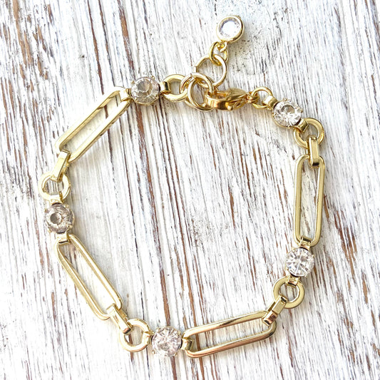 Paperclip Chain Bracelet Gold/Crystal
