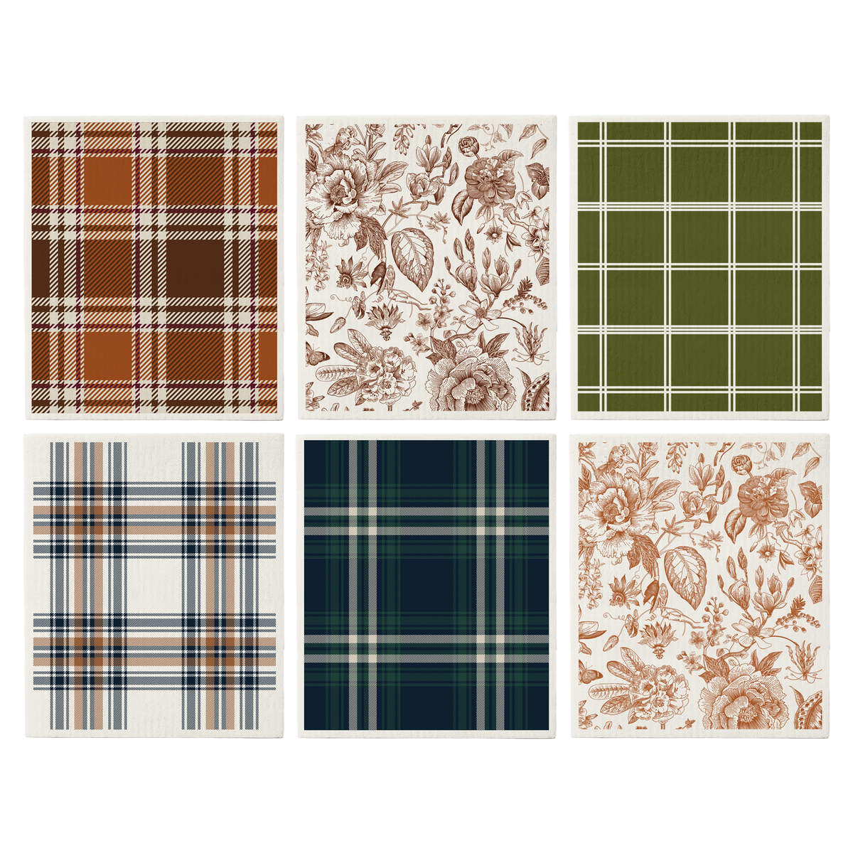 Fall Pattern Swedish Dishcloths, Set of 6