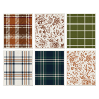 Fall Pattern Swedish Dishcloths, Set of 6