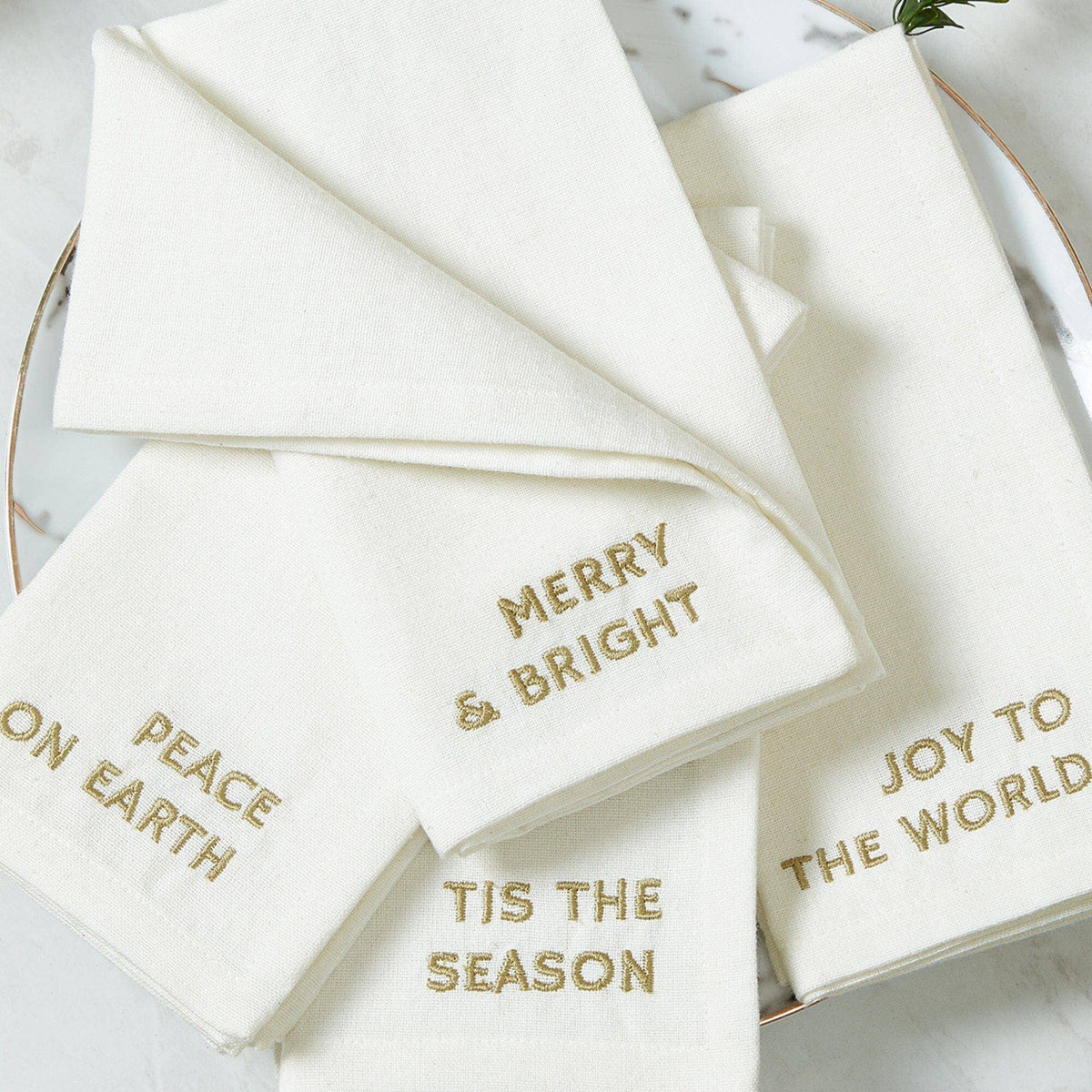 Joyful Sentiment Christmas/Holiday Embroidered Napkins, Set of 4