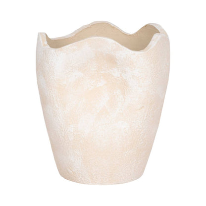 Decorative Ivory Ceramic Abstract Wavy Rim Vase