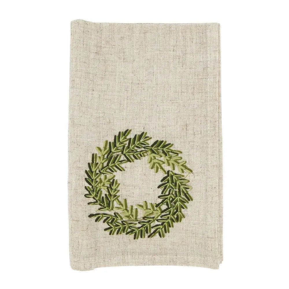Embroidered Wreath Holiday Linen-Poly 20" Dinner Napkin